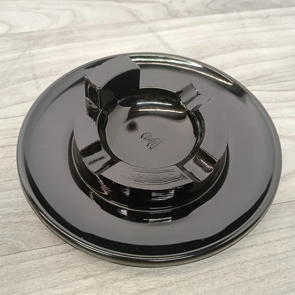 Vintage Black Amethyst Glass Round Ashtray w/3 Cigarette Rests